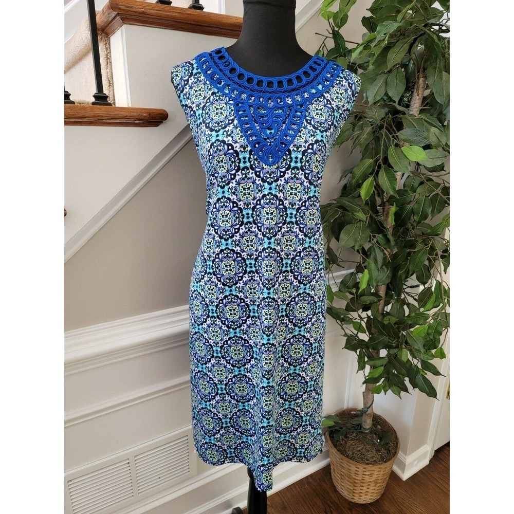 Kim Rogers Women Multicolor Polyester Round Neck Sleeveless Knee Length Dress XL